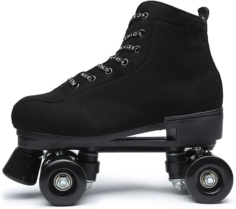 Exgingle Black Roller Skates Outdoor Suede Quad Skates Footwear for Women and Men - Image 2